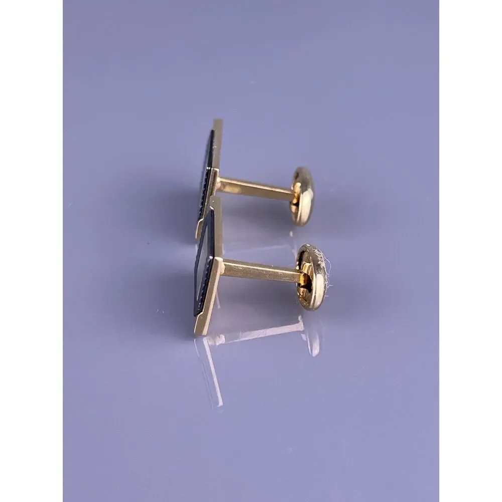 Square Lined Cufflinks Gold Tone Black Triangles Simple Pierre Cardin Vintage
